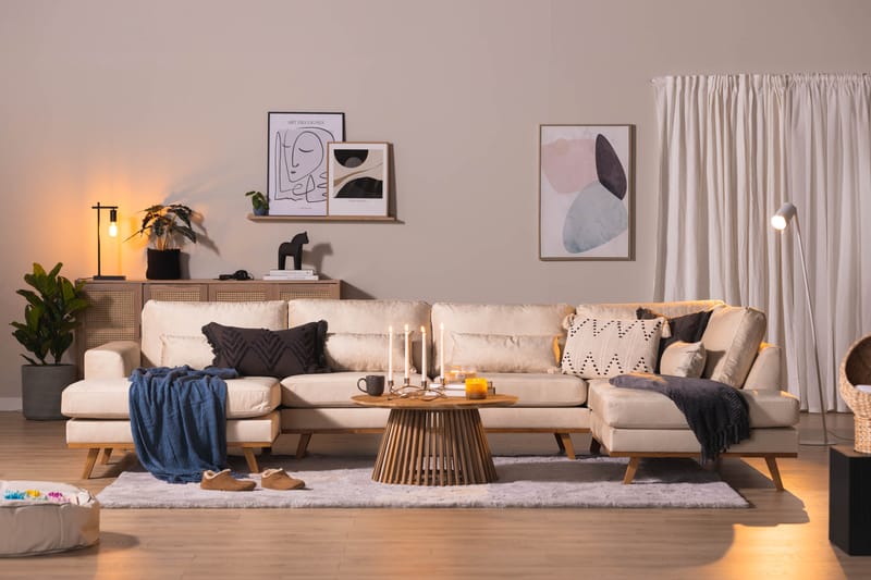 Copenhagen 5-seters Høyrevendt U-formet Large Sofa med Divan og Sjeselong i Fløyel - Beige - Møbler - Sofaer - Fløyel sofaer