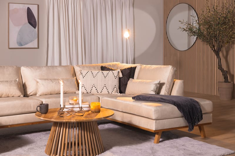Copenhagen 5-seters Høyrevendt U-formet Large Sofa med Divan og Sjeselong i Fløyel - Beige - Møbler - Sofaer - Fløyel sofaer