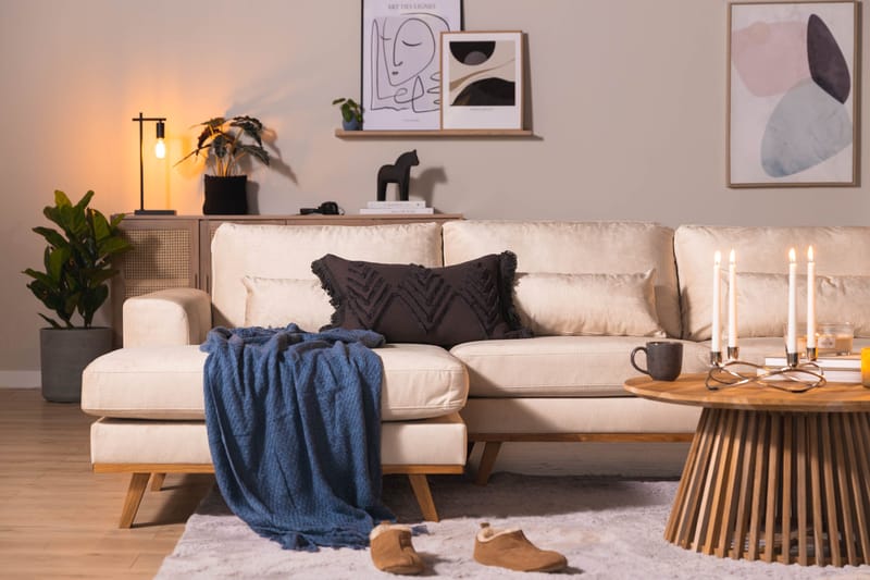 Copenhagen 5-seters Høyrevendt U-formet Large Sofa med Divan og Sjeselong i Fløyel - Beige - Møbler - Sofaer - Fløyel sofaer