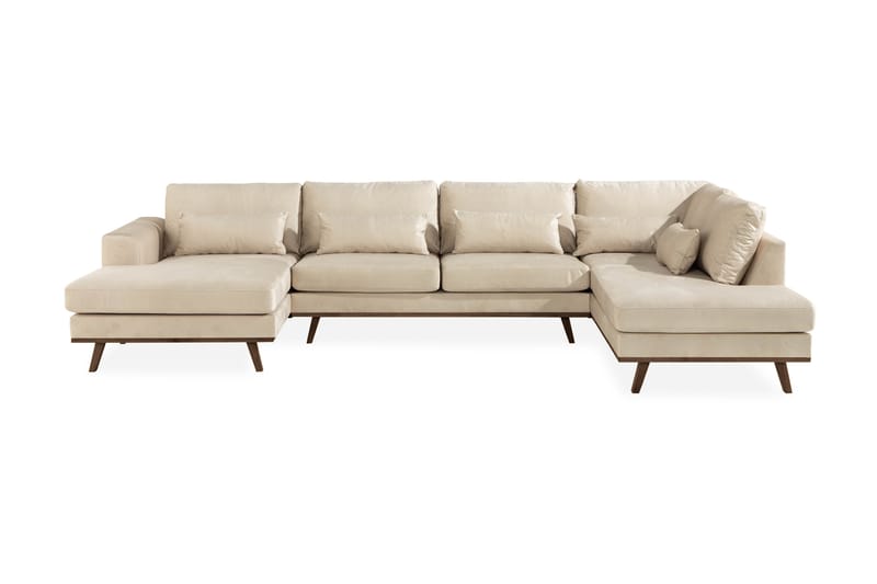 Copenhagen 5-seters Høyrevendt U-formet Sofa med Divan og Sjeselong i Fløyel - Beige - Møbler - Sofaer - Fløyel sofaer