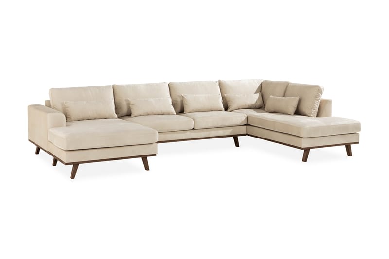 Copenhagen 5-seters Høyrevendt U-formet Sofa med Divan og Sjeselong i Fløyel - Beige - Møbler - Sofaer - Fløyel sofaer