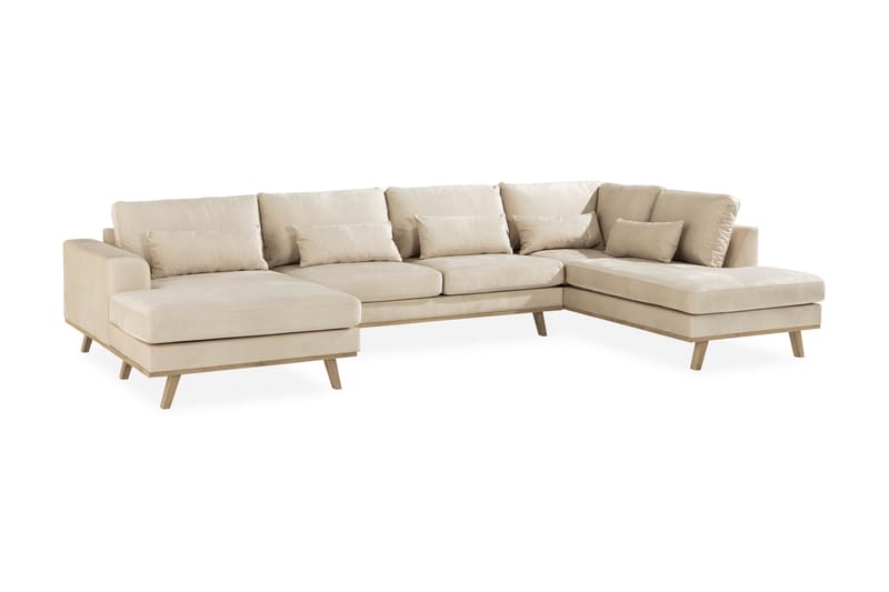 Copenhagen 5-seters Høyrevendt U-formet Sofa med Divan og Sjeselong i Fløyel - Beige - Møbler - Sofaer - Fløyel sofaer
