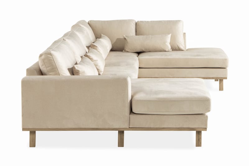 Copenhagen 5-seters Høyrevendt U-formet Sofa med Divan og Sjeselong i Fløyel - Beige - Møbler - Sofaer - Fløyel sofaer