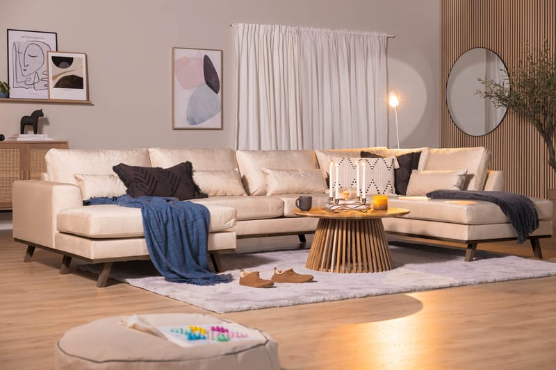 Copenhagen 5-seters Høyrevendt U-formet Sofa med Divan og Sjeselong i Fløyel - Beige - Møbler - Sofaer - Fløyel sofaer