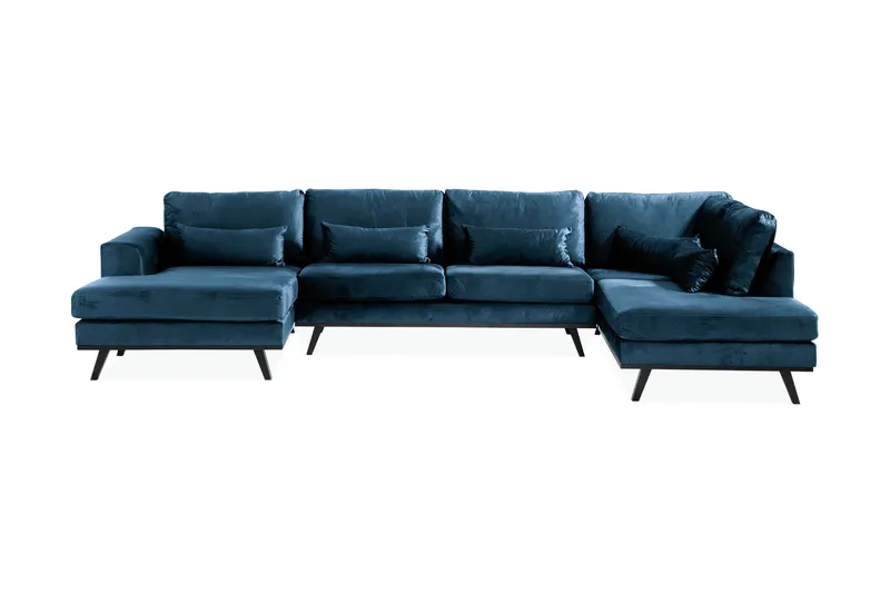 Copenhagen 5-seters Høyrevendt U-formet Sofa med Divan og Sjeselong i Fløyel - Blå - Møbler - Sofaer - Fløyel sofaer