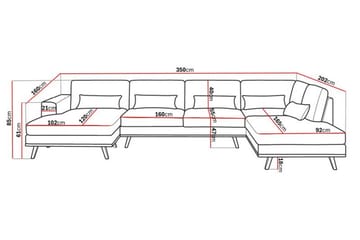 Copenhagen 5-seters Høyrevendt U-formet Sofa med Divan og Sjeselong i Fløyel - Blå - Møbler - Sofaer - Fløyel sofaer