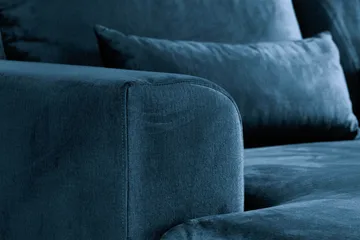 Copenhagen 5-seters Høyrevendt U-formet Sofa med Divan og Sjeselong i Fløyel - Blå - Møbler - Sofaer - U-sofa