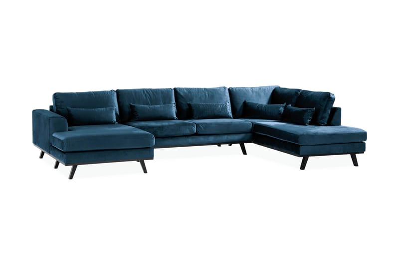 Copenhagen 5-seters Høyrevendt U-formet Sofa med Divan og Sjeselong i Fløyel - Blå - Møbler - Sofaer - Fløyel sofaer