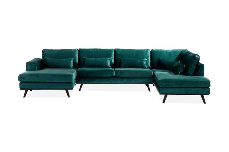 Copenhagen 5-seters Høyrevendt U-formet Sofa med Divan og Sjeselong i Fløyel - Grønn - Møbler - Sofaer - Fløyel sofaer