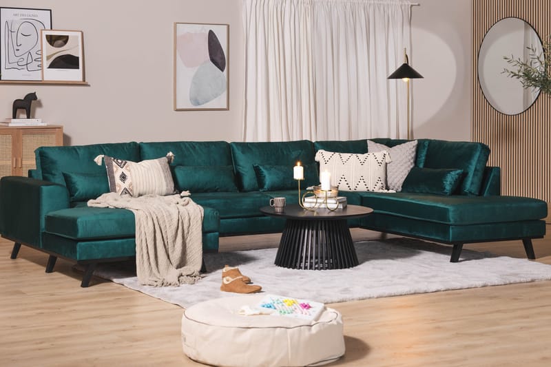Copenhagen 5-seters Høyrevendt U-formet Sofa med Divan og Sjeselong i Fløyel - Grønn - Møbler - Sofaer - Fløyel sofaer
