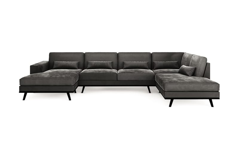 Copenhagen 5-seters Høyrevendt U-formet Sofa med Divan og Sjeselong i Fløyel - Mørk grå - Møbler - Sofaer - Fløyel sofaer