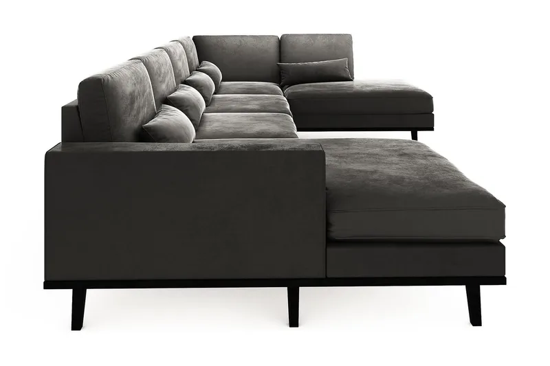 Copenhagen 5-seters Høyrevendt U-formet Sofa med Divan og Sjeselong i Fløyel - Mørk grå - Møbler - Sofaer - Fløyel sofaer
