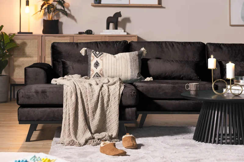 Copenhagen 5-seters Høyrevendt U-formet Sofa med Divan og Sjeselong i Fløyel - Mørk grå - Møbler - Sofaer - Fløyel sofaer