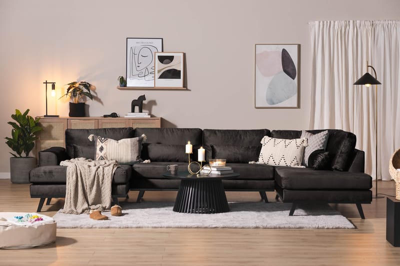Copenhagen 5-seters Høyrevendt U-formet Sofa med Divan og Sjeselong i Fløyel - Mørk grå - Møbler - Sofaer - Fløyel sofaer