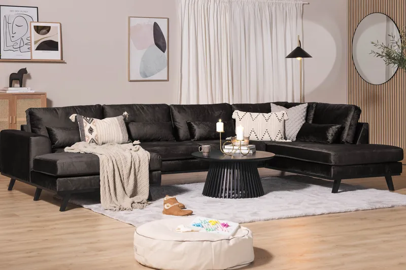 Copenhagen 5-seters Høyrevendt U-formet Sofa med Divan og Sjeselong i Fløyel - Mørk grå - Møbler - Sofaer - Fløyel sofaer