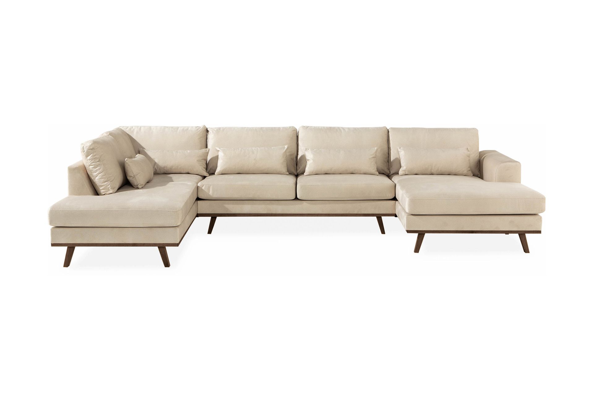 Copenhagen 5-seters Venstrevendt U-formet Large Sofa med Divan og Sjeselong i Fløyel - Beige - Møbler - Sofaer - Fløyel sofaer