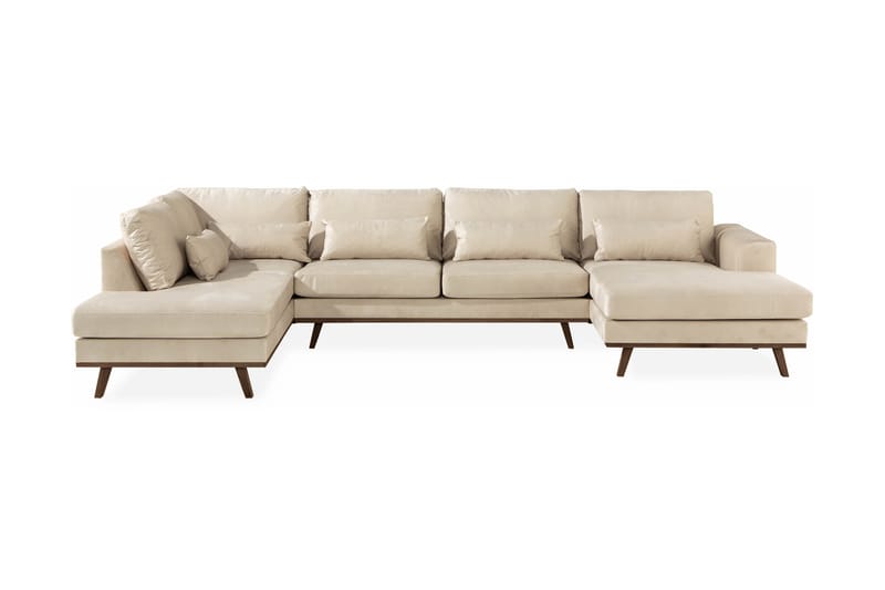 Copenhagen 5-seters Venstrevendt U-formet Large Sofa med Divan og Sjeselong i Fløyel - Beige - Møbler - Sofaer - Fløyel sofaer