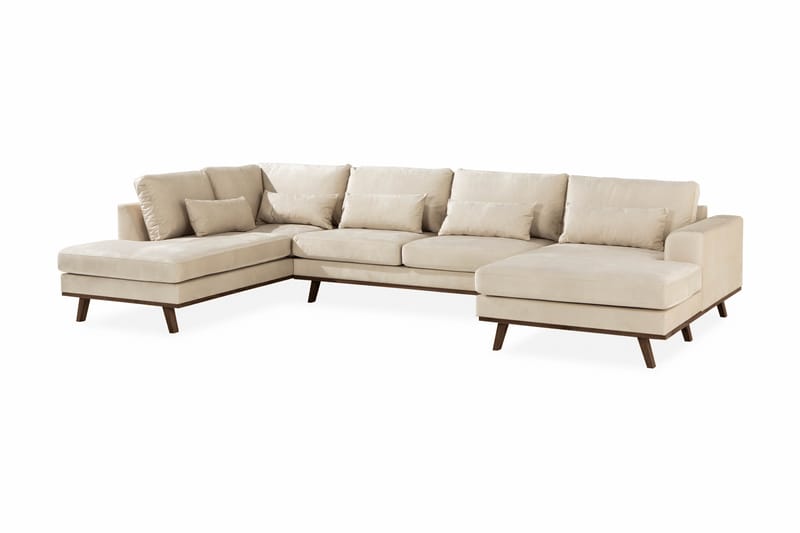 Copenhagen 5-seters Venstrevendt U-formet Large Sofa med Divan og Sjeselong i Fløyel - Beige - Møbler - Sofaer - Fløyel sofaer