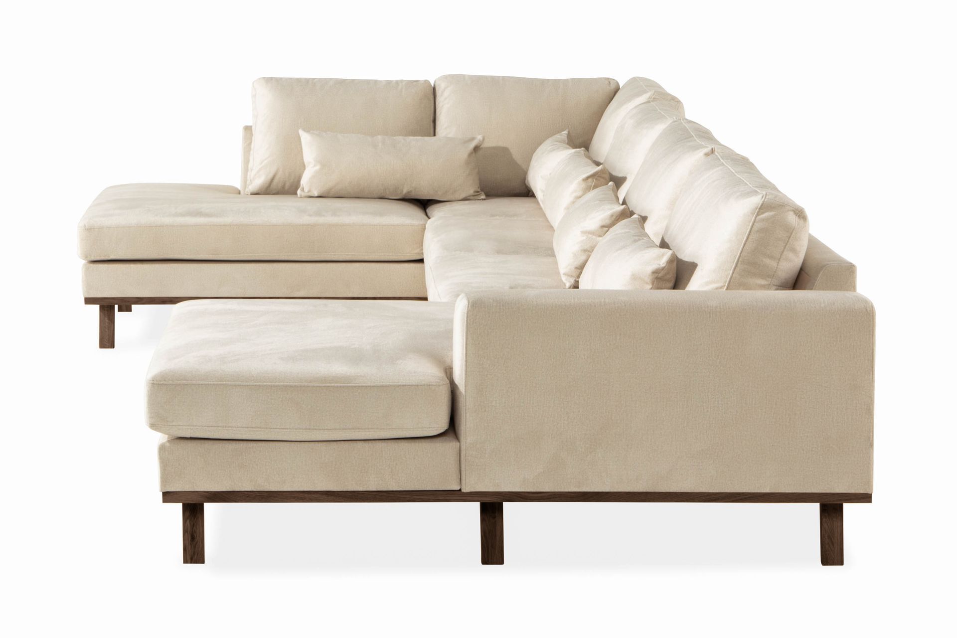 Copenhagen 5-seters Venstrevendt U-formet Large Sofa med Divan og Sjeselong i Fløyel - Beige - Møbler - Sofaer - Fløyel sofaer