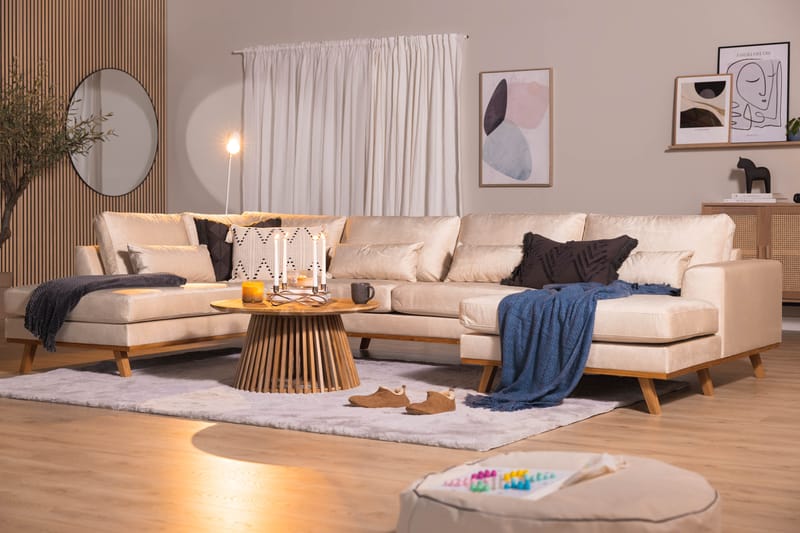 Copenhagen 5-seters Venstrevendt U-formet Sofa med Divan og Sjeselong i Fløyel - Beige - Møbler - Sofaer - Fløyel sofaer