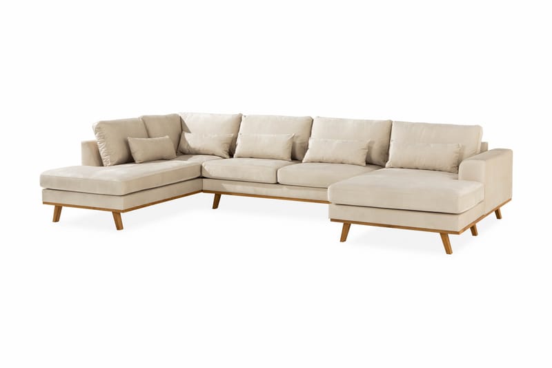 Copenhagen 5-seters Venstrevendt U-formet Sofa med Divan og Sjeselong i Fløyel - Beige - Møbler - Sofaer - Fløyel sofaer