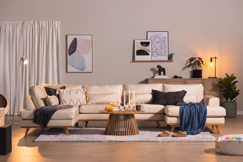 Copenhagen 5-seters Venstrevendt U-formet Sofa med Divan og Sjeselong i Fløyel - Beige - Møbler - Sofaer - Fløyel sofaer