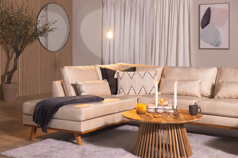 Copenhagen 5-seters Venstrevendt U-formet Sofa med Divan og Sjeselong i Fløyel - Beige - Møbler - Sofaer - Fløyel sofaer