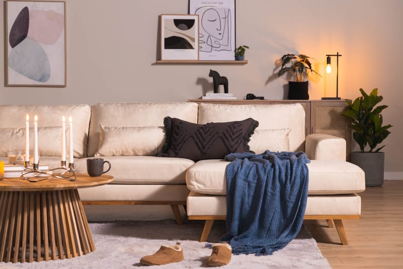 Copenhagen 5-seters Venstrevendt U-formet Sofa med Divan og Sjeselong i Fløyel - Beige - Møbler - Sofaer - Fløyel sofaer