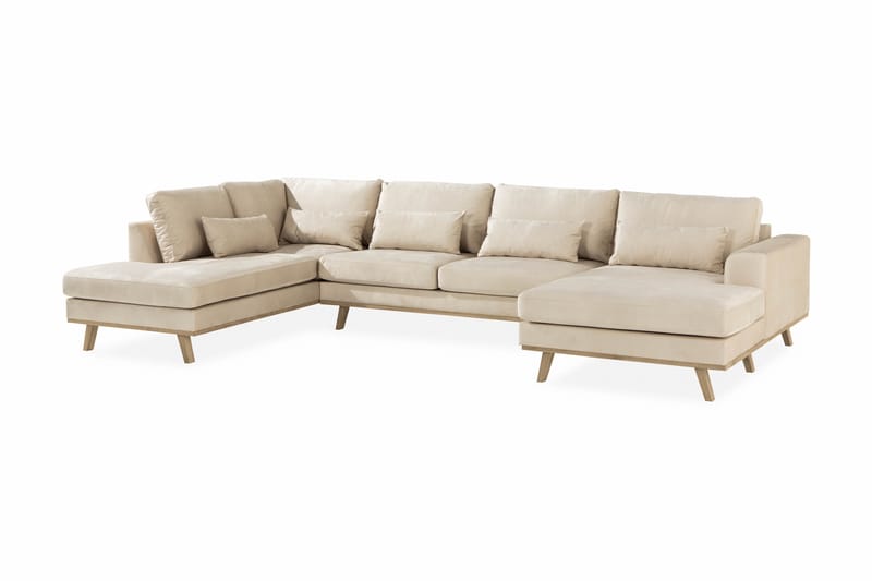 Copenhagen 5-seters Venstrevendt U-formet Sofa med Divan og Sjeselong i Fløyel - Beige - Møbler - Sofaer - Fløyel sofaer