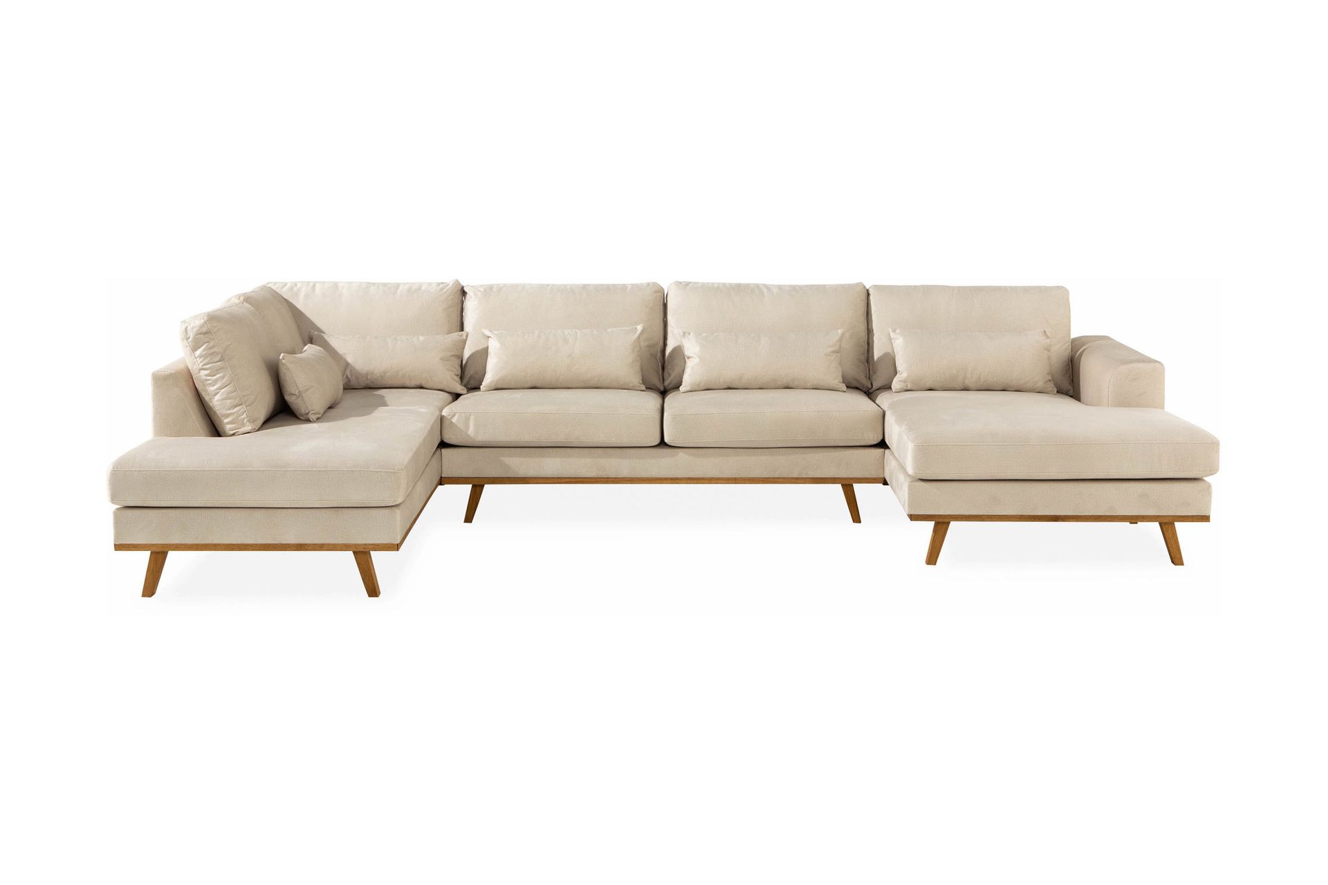Copenhagen 5-seters Venstrevendt U-formet Sofa med Divan og Sjeselong i Fløyel - Beige