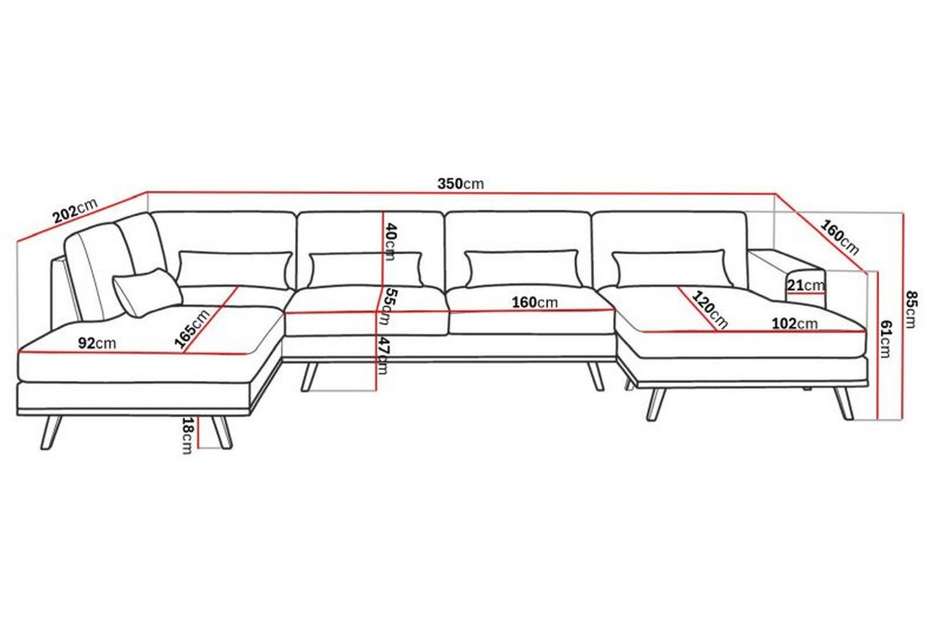 Copenhagen 5-seters Venstrevendt U-formet Sofa med Divan og Sjeselong i Fløyel - Blå - Møbler - Sofaer - Fløyel sofaer