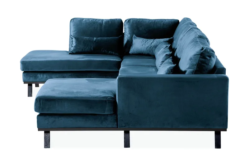 Copenhagen 5-seters Venstrevendt U-formet Sofa med Divan og Sjeselong i Fløyel - Blå - Møbler - Sofaer - Fløyel sofaer