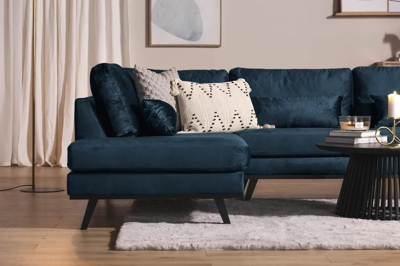 Copenhagen 5-seters Venstrevendt U-formet Sofa med Divan og Sjeselong i Fløyel - Blå - Møbler - Sofaer - Fløyel sofaer