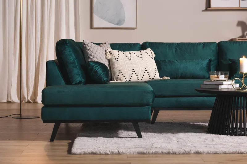 Copenhagen 5-seters Venstrevendt U-formet Sofa med Divan og Sjeselong i Fløyel - Grønn - Møbler - Sofaer - Fløyel sofaer