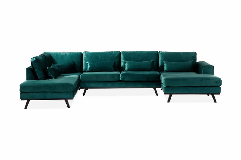 Copenhagen 5-seters Venstrevendt U-formet Sofa med Divan og Sjeselong i Fløyel - Grønn - Møbler - Sofaer - Fløyel sofaer