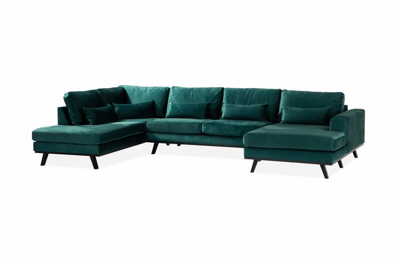 Copenhagen 5-seters Venstrevendt U-formet Sofa med Divan og Sjeselong i Fløyel - Grønn - Møbler - Sofaer - Fløyel sofaer