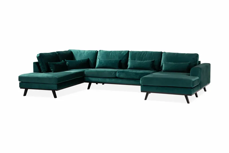Copenhagen 5-seters Venstrevendt U-formet Sofa med Divan og Sjeselong i Fløyel - Grønn - Møbler - Sofaer - Fløyel sofaer