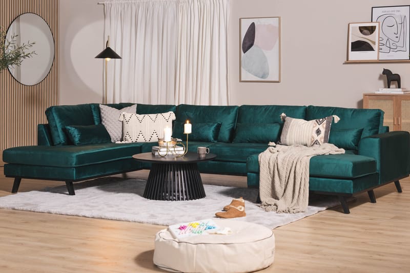 Copenhagen 5-seters Venstrevendt U-formet Sofa med Divan og Sjeselong i Fløyel - Grønn - Møbler - Sofaer - Fløyel sofaer