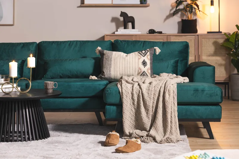 Copenhagen 5-seters Venstrevendt U-formet Sofa med Divan og Sjeselong i Fløyel - Grønn - Møbler - Sofaer - Fløyel sofaer