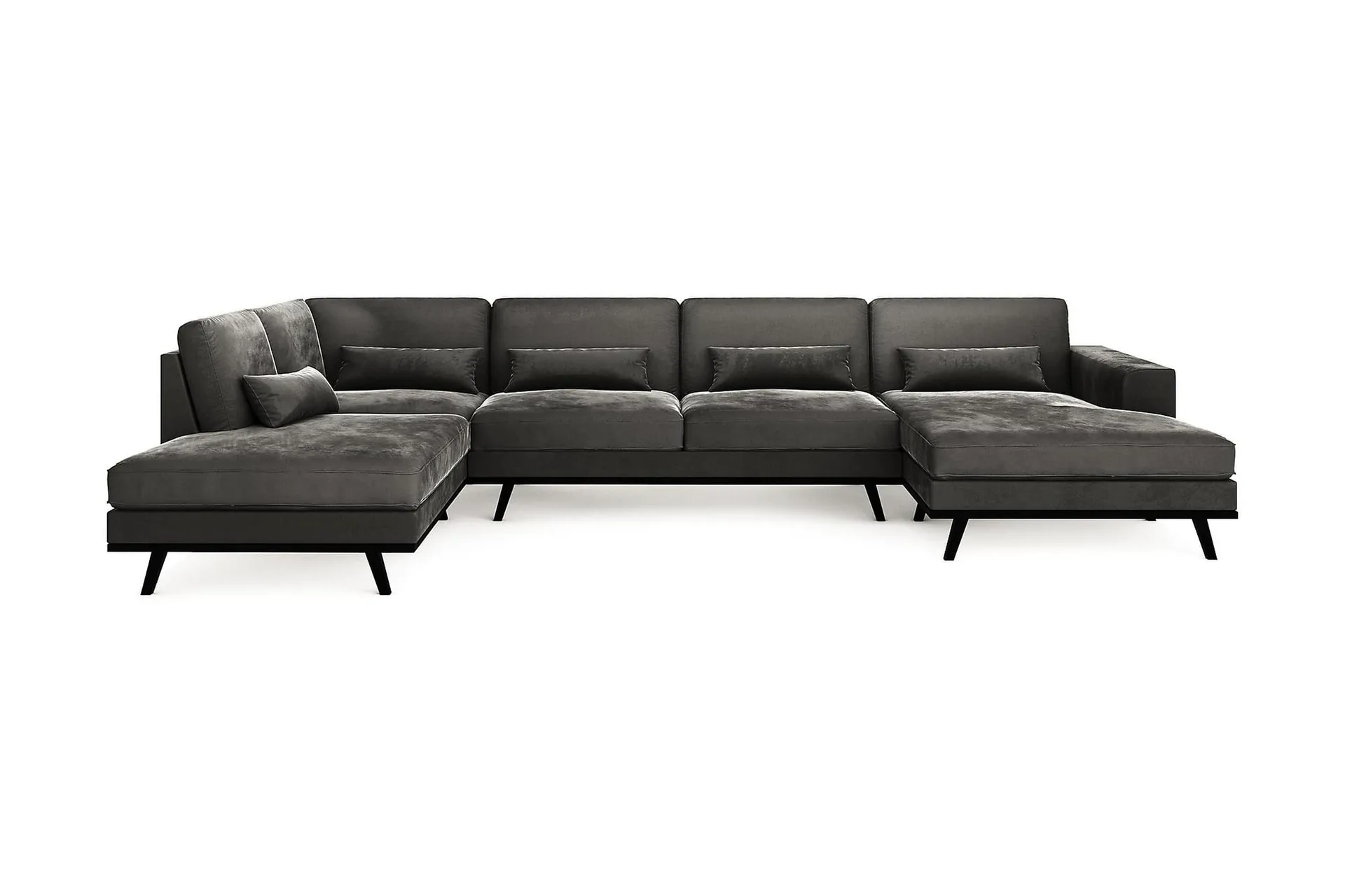 Copenhagen 5-seters Venstrevendt U-formet Sofa med Divan og Sjeselong i Fløyel - Mørk grå