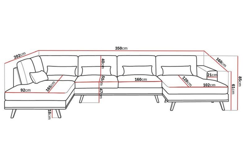 Copenhagen 5-seters Venstrevendt U-formet Sofa med Divan og Sjeselong i Fløyel - Mørk grå - Møbler - Sofaer - Fløyel sofaer