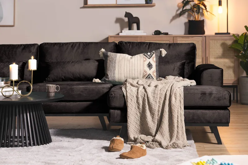 Copenhagen 5-seters Venstrevendt U-formet Sofa med Divan og Sjeselong i Fløyel - Mørk grå - Møbler - Sofaer - Fløyel sofaer