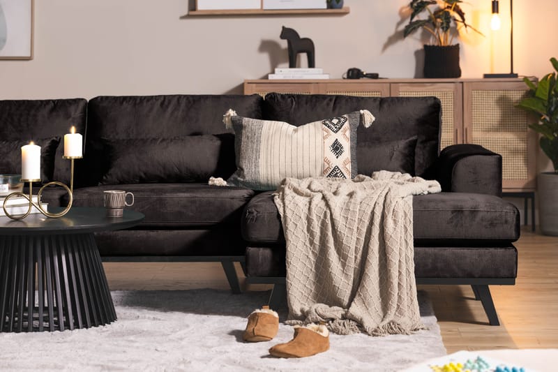 Copenhagen 5-seters Venstrevendt U-formet Sofa med Divan og Sjeselong i Fløyel - Mørk grå - Møbler - Sofaer - Fløyel sofaer