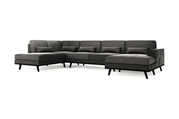 Copenhagen 5-seters Venstrevendt U-formet Sofa med Divan og Sjeselong i Fløyel - Mørk grå - Møbler - Sofaer - Fløyel sofaer