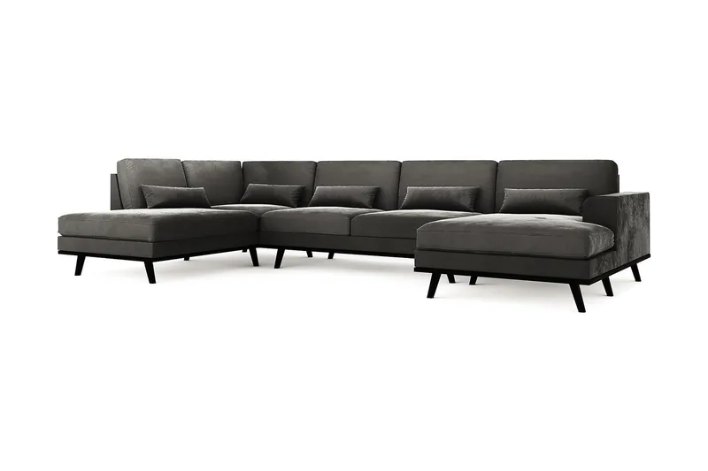 Copenhagen 5-seters Venstrevendt U-formet Sofa med Divan og Sjeselong i Fløyel - Mørk grå - Møbler - Sofaer - Fløyel sofaer
