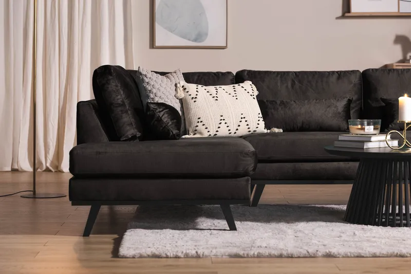 Copenhagen 5-seters Venstrevendt U-formet Sofa med Divan og Sjeselong i Fløyel - Mørk grå - Møbler - Sofaer - Fløyel sofaer