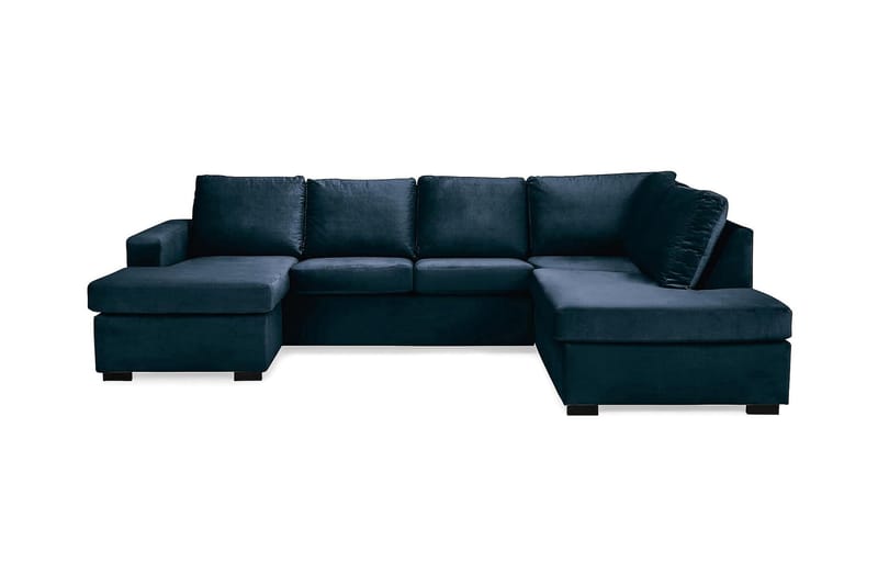 Crazy 4-seters Høyrevendt U-formet Large Sofa med Divan og Sjeselong i Fløyel - Blå - Møbler - Sofaer - U-sofa