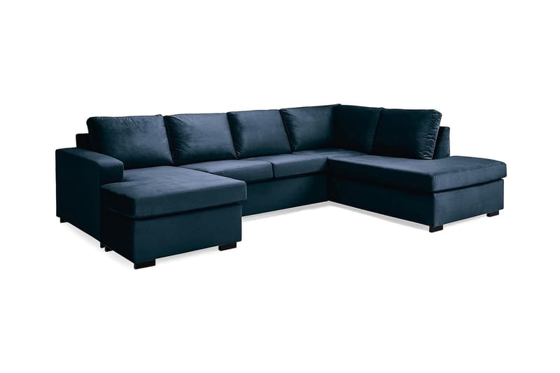 Crazy 4-seters Høyrevendt U-formet Large Sofa med Divan og Sjeselong i Fløyel - Blå - Møbler - Sofaer - U-sofa