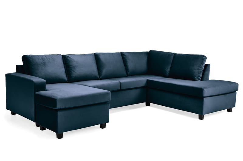 Crazy 4-seters Høyrevendt U-formet Large Sofa med Divan og Sjeselong i Fløyel - Blå - Møbler - Sofaer - U-sofa