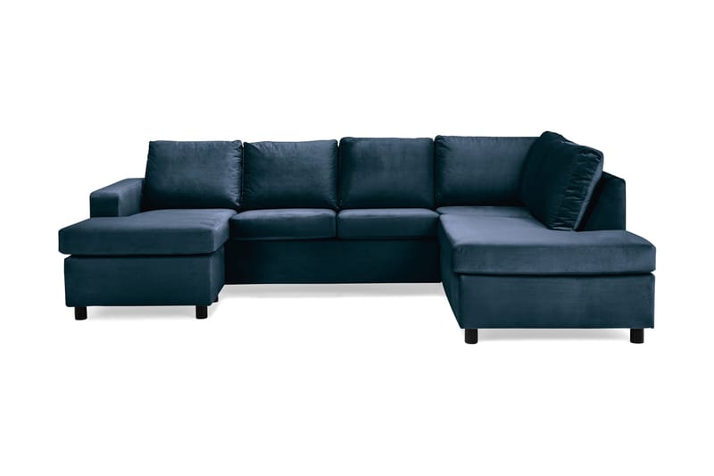 Crazy 4-seters Høyrevendt U-formet Large Sofa med Divan og Sjeselong i Fløyel - Blå - Møbler - Sofaer - U-sofa